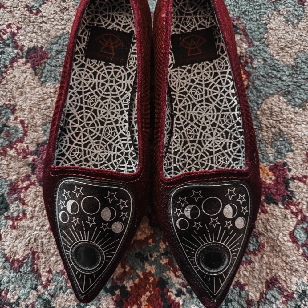 Strange Cvlt Spirit Ouija Planchette Burgundy Velvet Flats Women’s 6